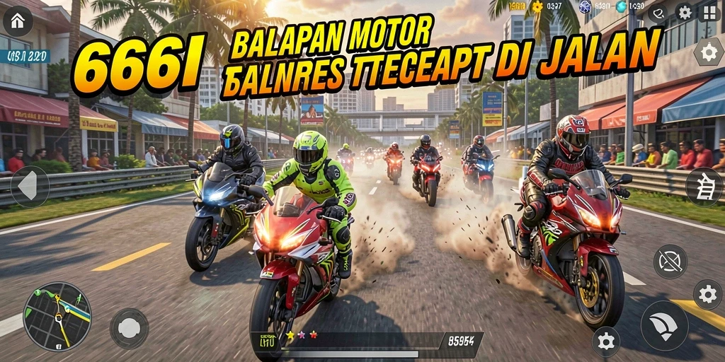 Tangkapan layar gameplay <strong>666I</strong> menampilkan aksi balapan motor yang mendebarkan.