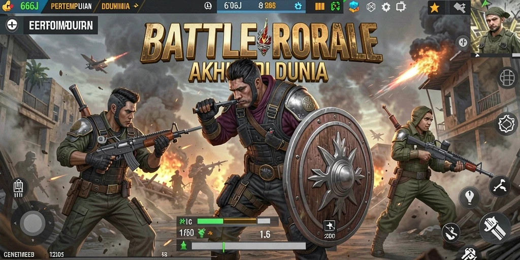 Screenshot gameplay 666J menampilkan aksi intens Battle Royale.
