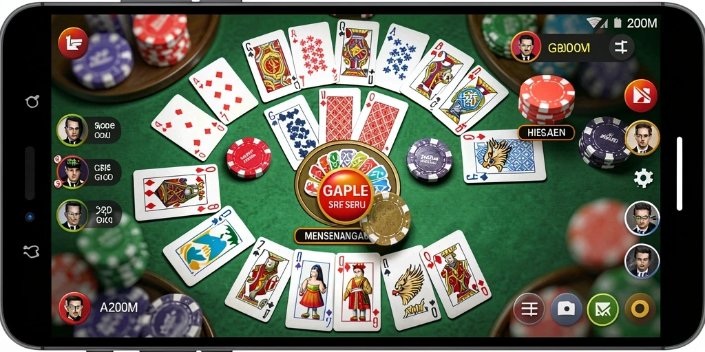Tampilan utama gameplay A200M menampilkan suasana Gaple yang seru.