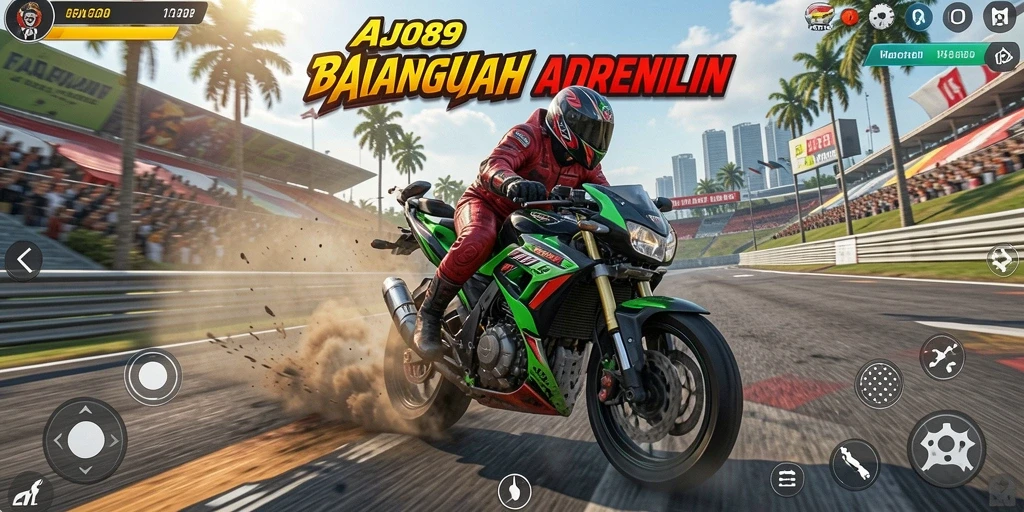 Gameplay seru dan mendebarkan dalam balapan motor AJO89.