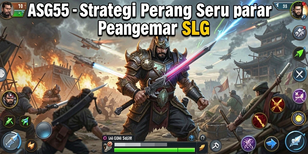 Tangkapan layar utama ASG55 menampilkan strategi perang yang intens.