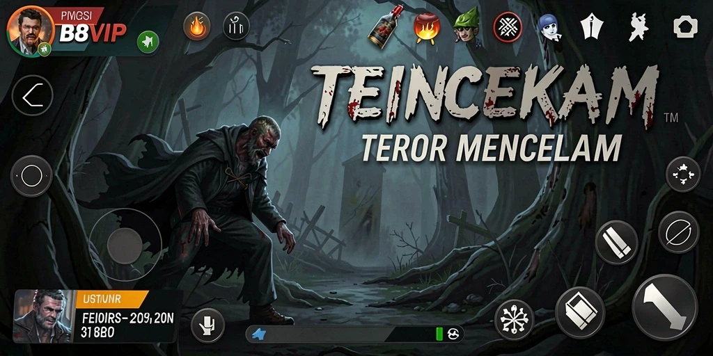 Screenshot gameplay B8VIP menampilkan momen menegangkan saat menjelajahi ruang gelap.
