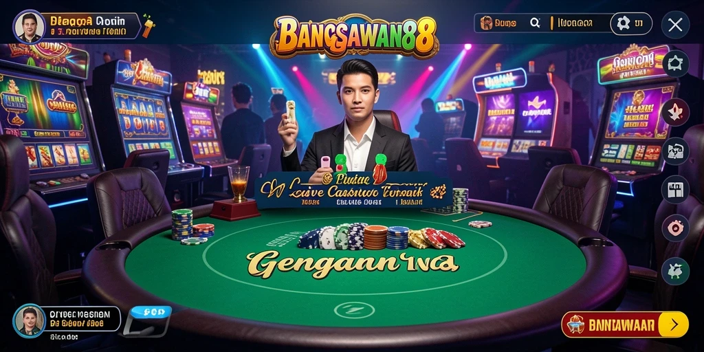 Tampilan gameplay menarik dari BANGSAWAN88 dengan dealer dan interaksi langsung.