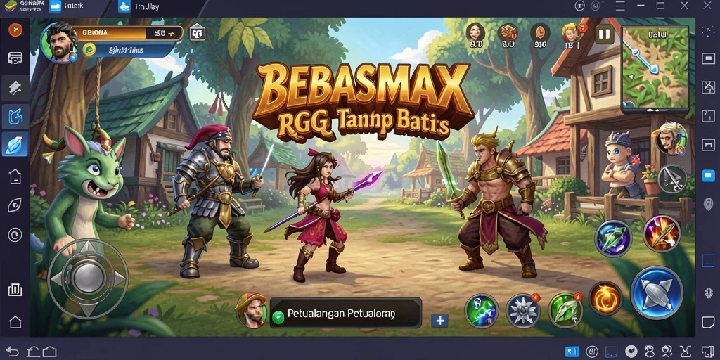 Screenshot gameplay BEBASMAX menampilkan pertarungan seru di dunia RPG.