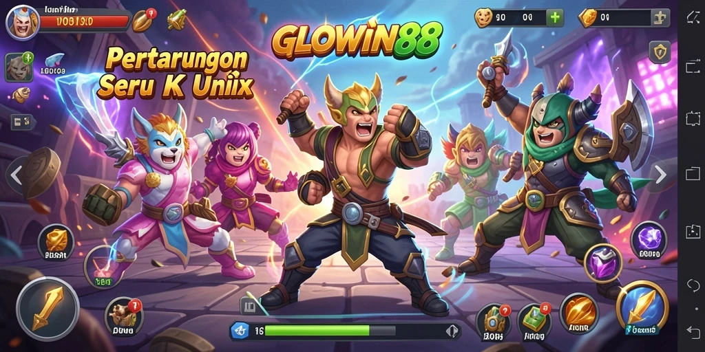 Menggambarkan aksi pertarungan seru dalam GLOWIN88.