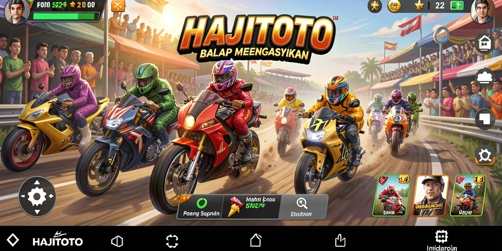 Tangkapan layar gameplay HAJITOTO dengan aksi balap yang seru.
