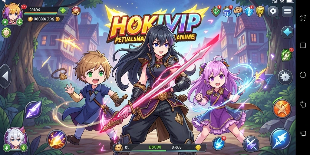 Tampilan gameplay seru dalam dunia anime HOKIVIP.