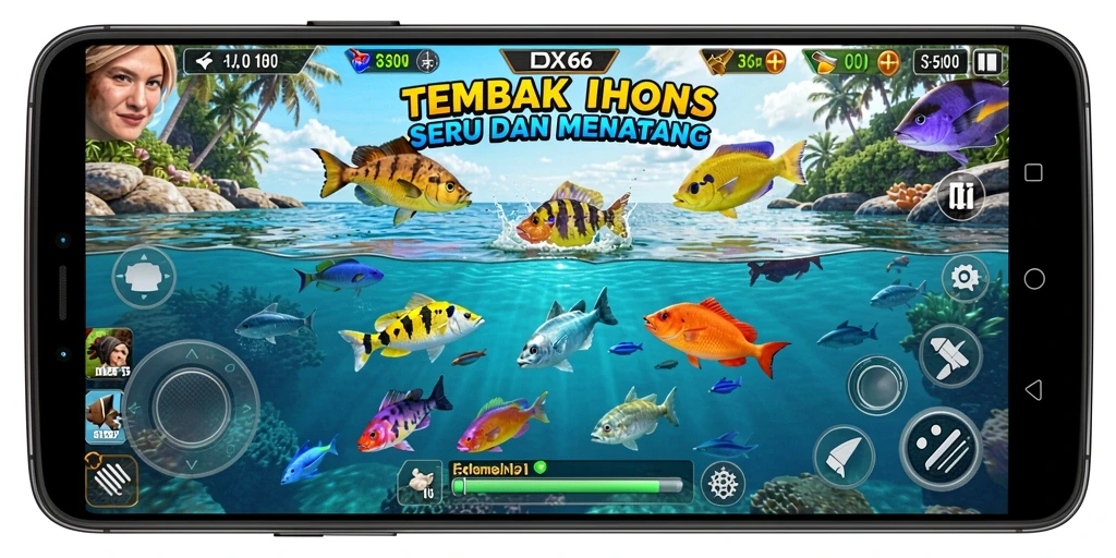 Screenshot gameplay Tembak Ikan yang seru dan penuh warna.