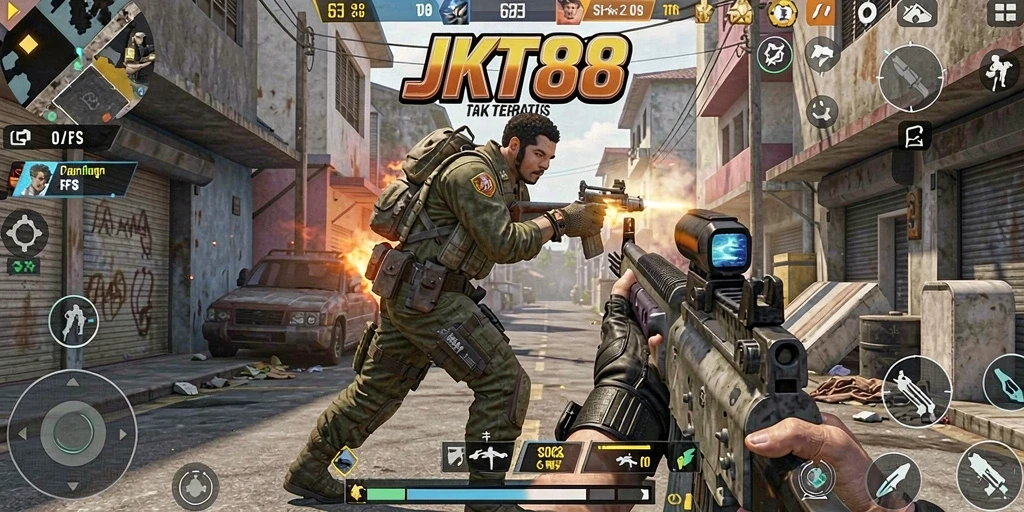 Tangkapan layar JKT88 menunjukkan aksi mendebarkan di lapangan pertempuran FPS.