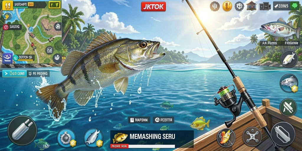 Screenshot gameplay JKTOK menampilkan pengalaman memancing yang mendebarkan.