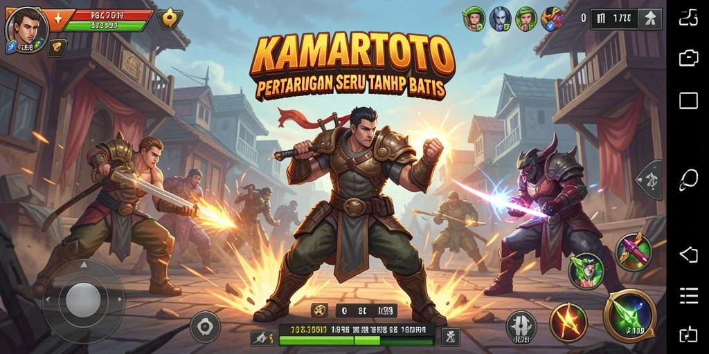 Tangkapan layar utama KAMARTOTO menampilkan aksi pertarungan yang seru dan intens.
