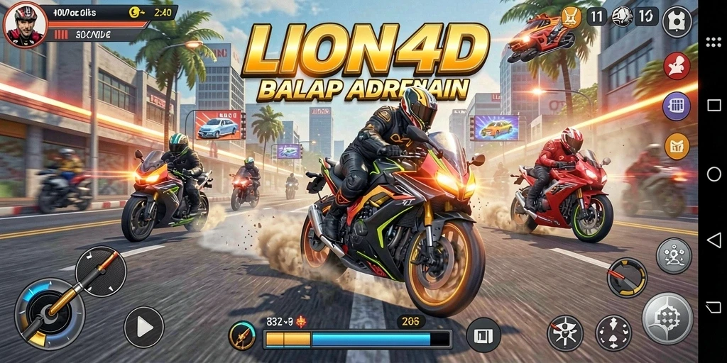 Screenshot LION4D menampilkan aksi balap motor yang mendebarkan.