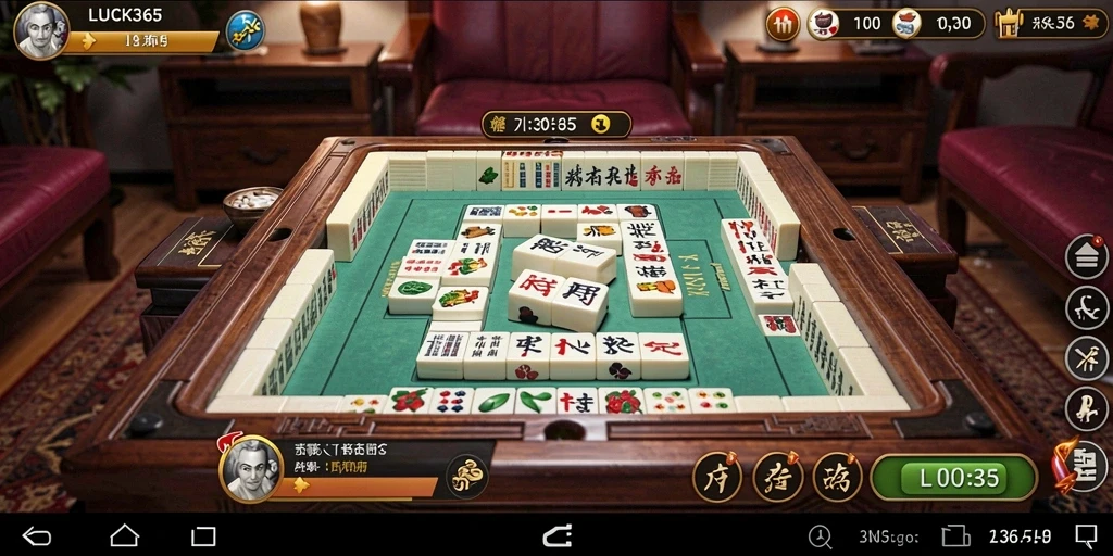 Tangkapan layar gameplay LUCK365 yang menampilkan ubin Mahjong yang penuh warna.