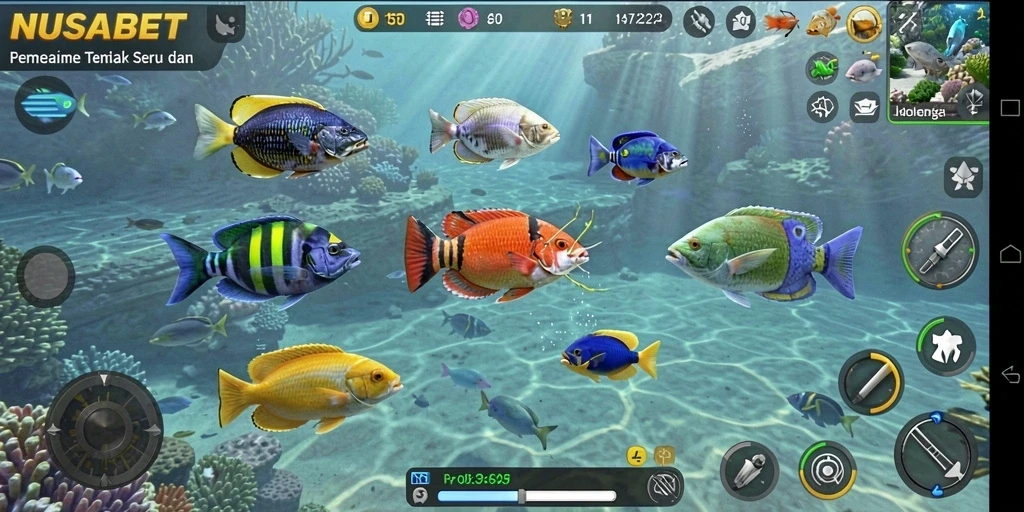 Tampilan gameplay NUSABET dengan aksi menembak ikan yang seru.