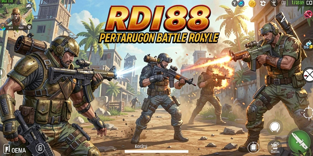 Screenshot gameplay RDI88 menampilkan pertempuran yang intense di arena Battle Royale.