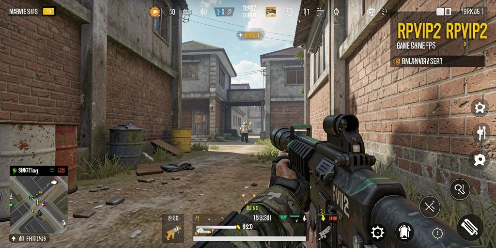 Screenshot menampilkan gameplay RPVIP2 dengan aksi menembak mendebarkan.