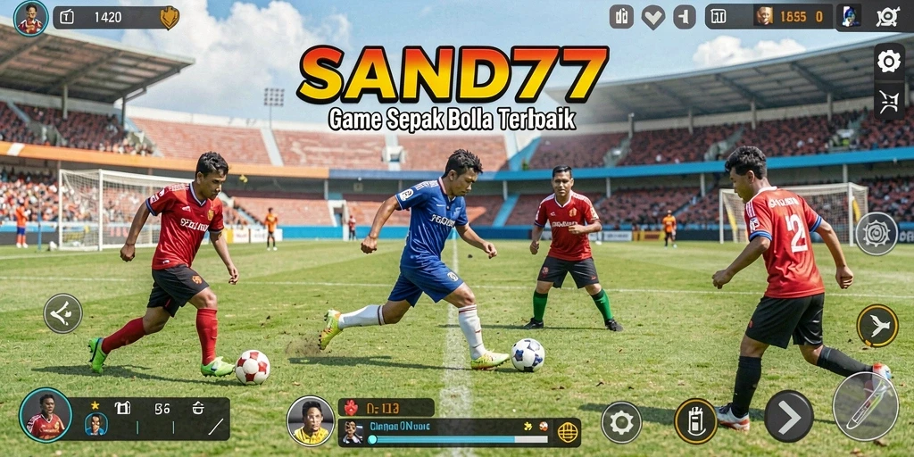 Gameplay SAND77 yang menghadirkan aksi sepak bola yang mendebarkan.