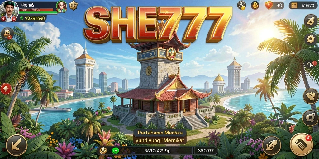 Menampilkan aksi seru dalam permainan Tower Defense SHE777.