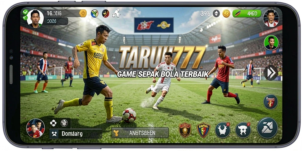 Tangkapan layar TARUH777 menampilkan aksi seru di lapangan sepak bola.