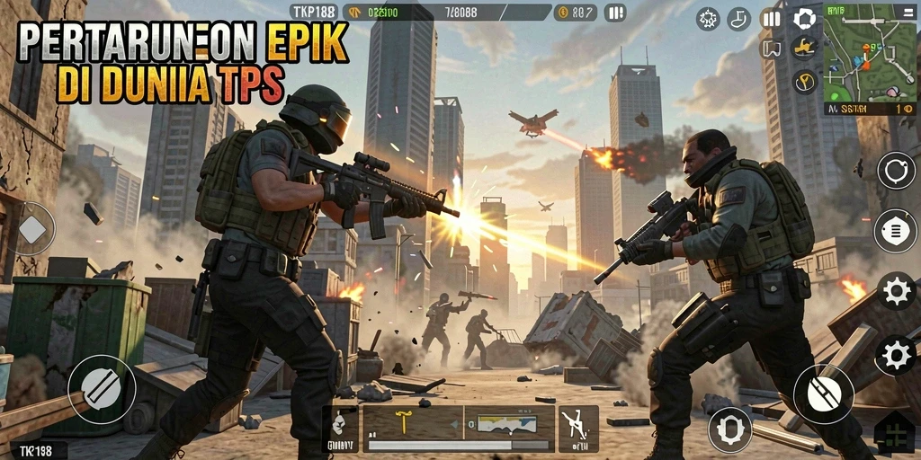 Tampilan gameplay intens TKP188 di medan perang.