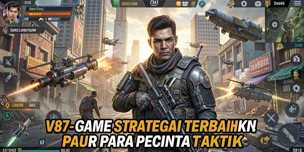 Screenshot utama V87 menampilkan strategi pertempuran yang seru.